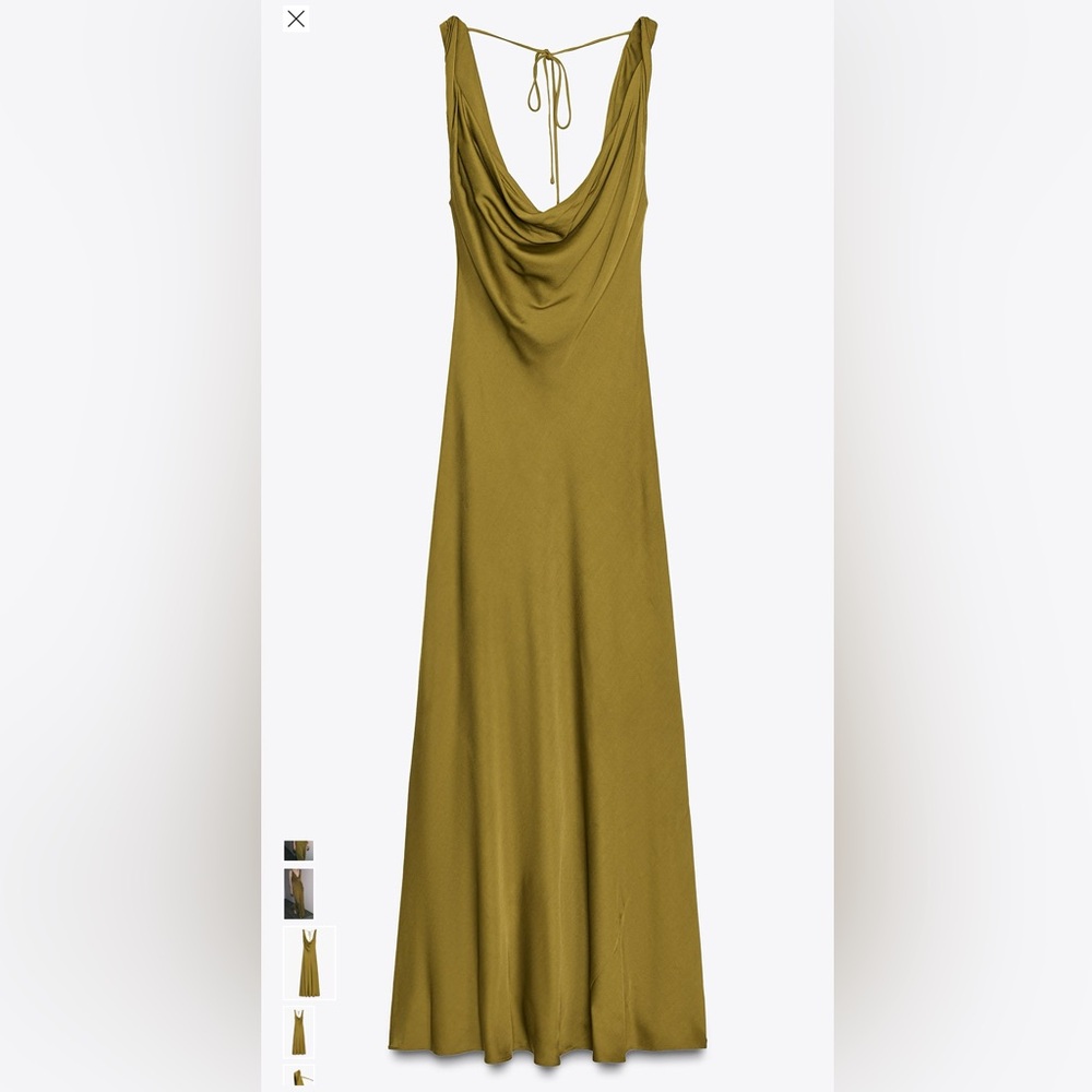 ZW Collection Satin Long Dress Elegant Olive Green Maxi Dress